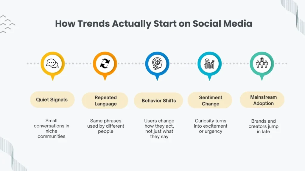 Stages showing how social trends emerge before becoming mainstream.